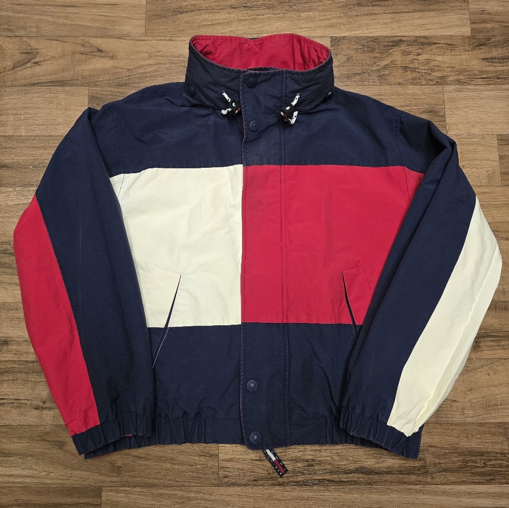 Vintage Tommy Hilfiger Big Flag Windbreaker Reversible Jacket Sz L - Picture 2 of 8